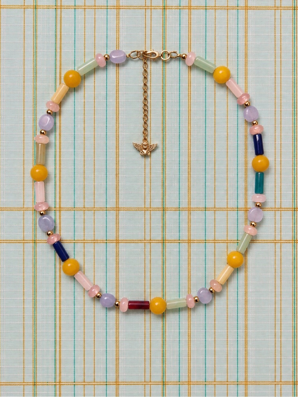Handmade Multicolor Beaded Necklace with 14k Gold Filled Charm - Women Jewelry